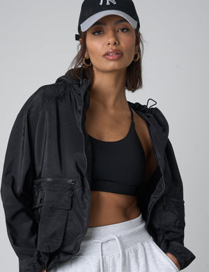 Tie Waist Detail Windbreaker Black