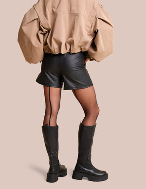 High Waist Faux Leather Mini Shorts Black