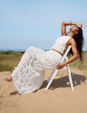 Chiffon Ruched Maxi Skirt Cream