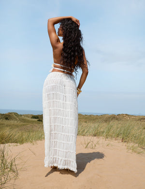 Chiffon Ruched Maxi Skirt Cream