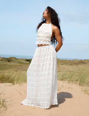 Chiffon Ruched Maxi Skirt Cream