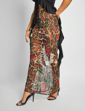 Printed Mesh Maxi Skirt Multi