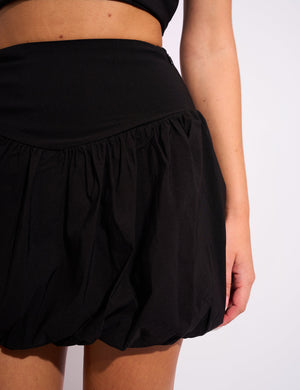 Puff Ball Hem Mini Skirt Co Ord Black