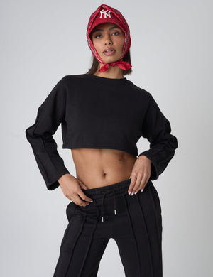 Seam Detail Oversized Crop Sweatshirt Black