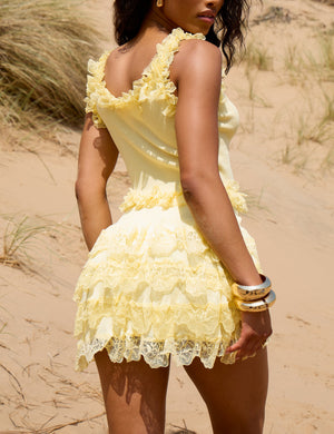 Lace Trim Detail Crop Top Yellow