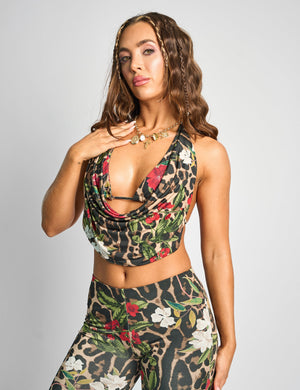 Slinky Printed Cowl Neck Bikini Top Co-ord Multi