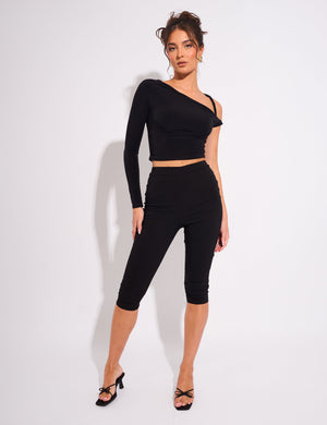 Slinky Twist Strap Asymmetric Luxe Top Black