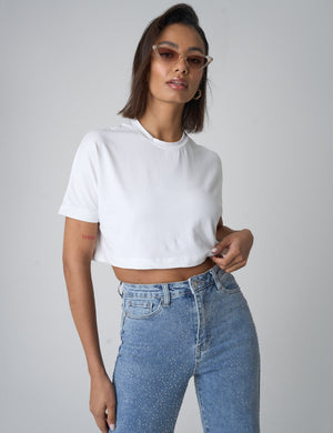 Boxy Fit Cropped T-Shirt White