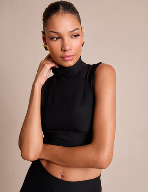 High Neck Luxe Slinky Crop Top Black