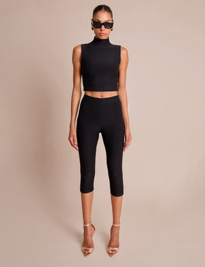 High Neck Luxe Slinky Crop Top Black