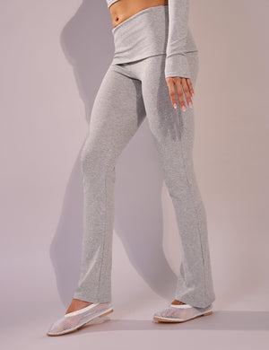 Rib Foldover Straight Leg Pant Grey