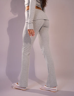 Rib Foldover Straight Leg Pant Grey