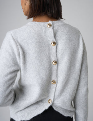 Gold Button Detail Knit Cardigan Grey