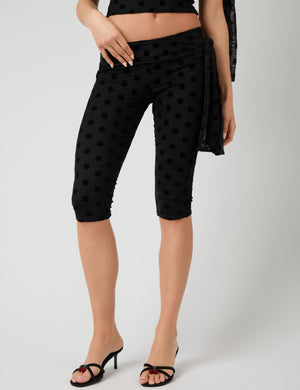Knot Detail Tie Side Polka Dot Devore Capri Pants Black