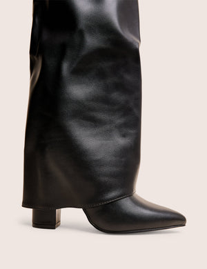 Reese Black Fold Over Pu Knee High Boots