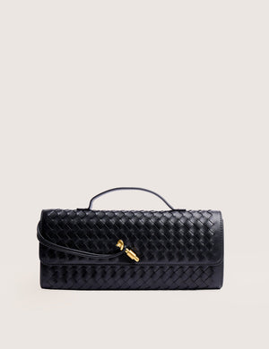 The Rose Metallic Black Weave Rectangle Clutch Bag