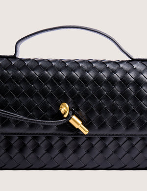The Rose Metallic Black Weave Rectangle Clutch Bag