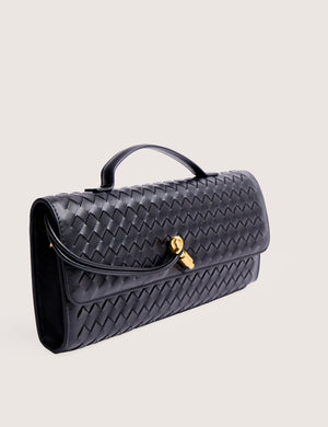 The Rose Metallic Black Weave Rectangle Clutch Bag