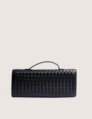 The Rose Metallic Black Weave Rectangle Clutch Bag