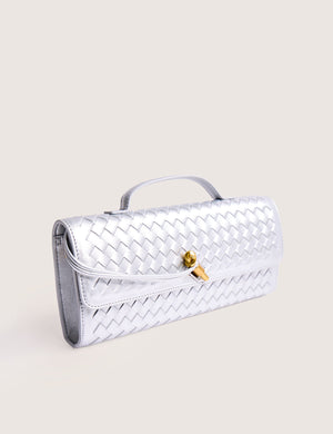 The Rose Metallic Silver Weave Rectangle Clutch Bag