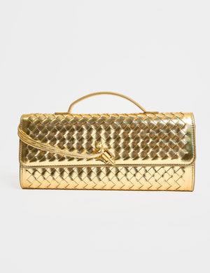 The Rose Metallic Gold Weave Rectangle Clutch Bag
