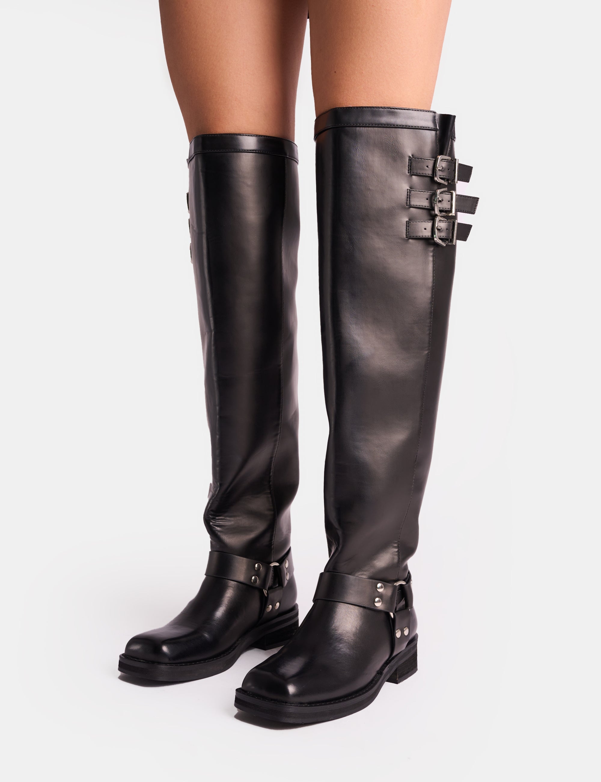 Sagittarius Vintage Black Buckle Detail Over The Knee Boots Public Desire