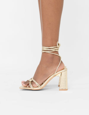 Schiffer Gold Cracked Pu Lace Up Block Heels