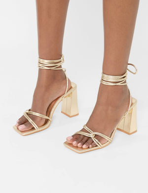 Schiffer Gold Cracked Pu Lace Up Block Heels