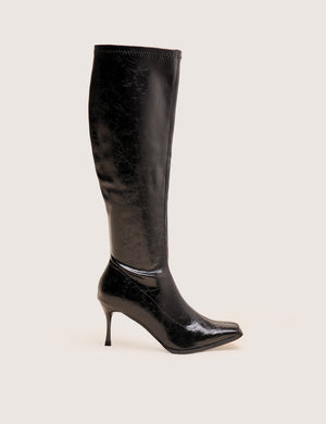 Scorpion Cracked Black Mid Heel Sock Knee High Boots
