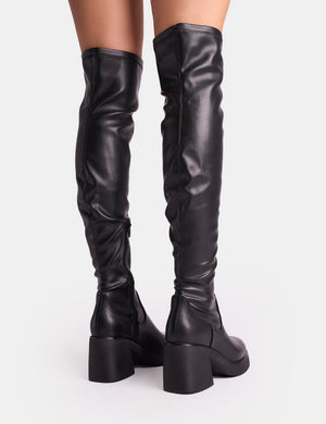 Sensored Black Chunky Sole Sock Over the Knee Boots