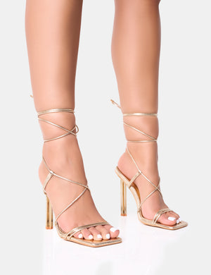 Seren Gold Strappy Square Toe Star Stiletto Heel