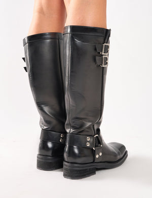 Sirius Black Vintage Wide Fit Buckle Knee Hight Flat Boots