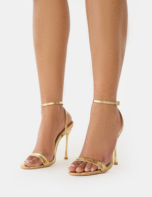 Soho Gold Metallic Barely There Strappy Stiletto Heels