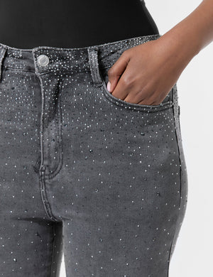 Straight Leg Stretch Stud Detail Black Jeans