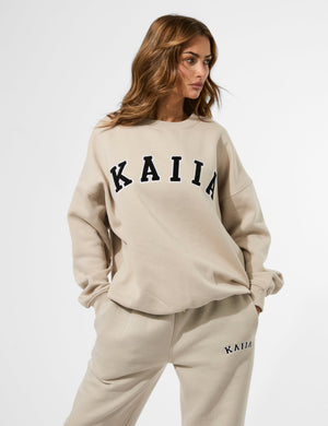 Kaiia Slogan Oversized Sweatshirt Almond