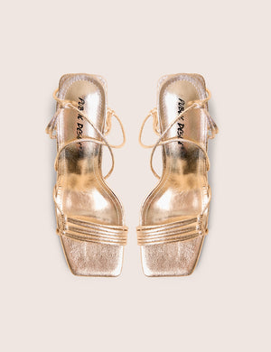 Taryn Gold Knotted Upper Block Heel Sandals