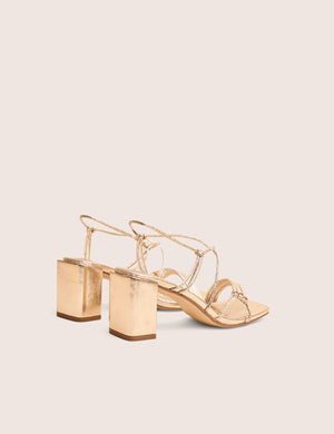 Taryn Gold Knotted Upper Block Heel Sandals