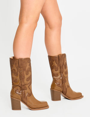 Texas Vintage Western Two Toned Block Heel Ankle Boots