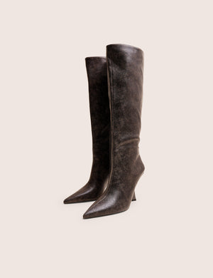 Third Date Brown Pointed Toe Knee High Boots