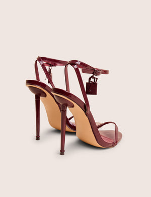 Ti Amo Burgundy Padlock Detail Barely There Pointed Toe Stiletto Heels