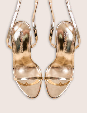 Ti Amo Gold Metallic PU Padlock Detail Barely There Stiletto Heels