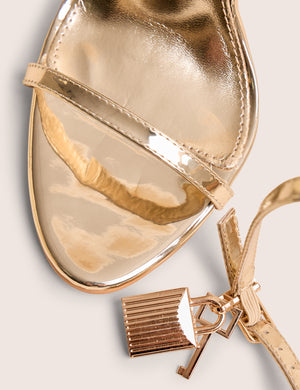 Ti Amo Gold Metallic PU Padlock Detail Barely There Stiletto Heels