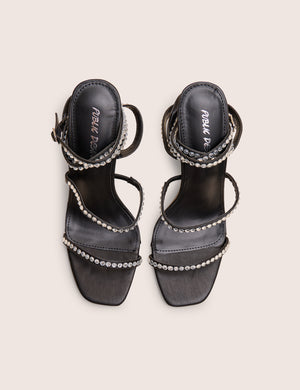 Ultra Chic Black Diamante Strappy Square Toe Slim Block Illusion Heel