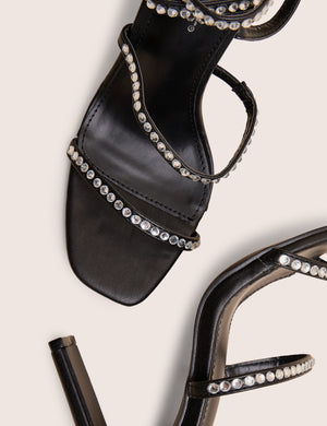 Ultra Chic Black Diamante Strappy Square Toe Slim Block Illusion Heel