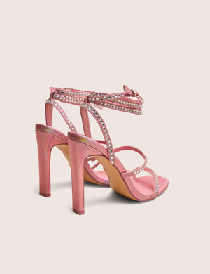 Ultra Chic Pink Diamante Strappy Square Toe Slim Block Illusion Heel