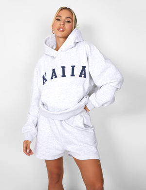 Kaiia Oversized Logo Hoodie In Grey Marl