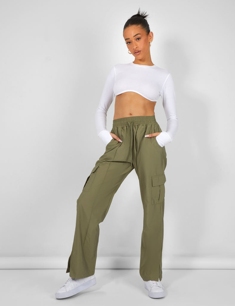 SPLIT HEM CARGO TROUSERS KHAKI | Public Desire