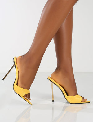 Amber x Public Desire Powerful Wide Fit Yellow Croc Metallic Stiletto Heels