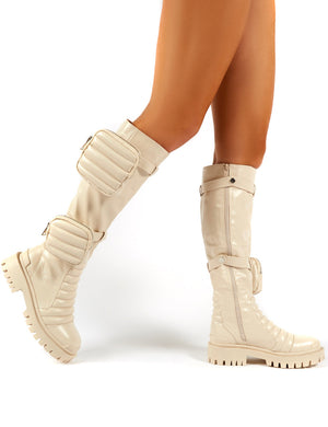 Tayla Nude Knee High Pouch Boots