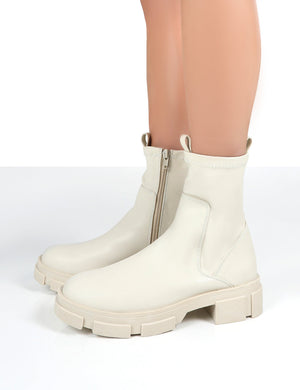 Treat White Drench Chunky Ankle Boots